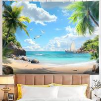 Tropical Beach Paradise Tapestry: Serene, Vibrant, and Blissfully Relaxing Wall Art for a Coastal Decor Statement 130X150CM blue