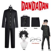 Ken Takakura Cosplay Kostiumas Perukas Anime Dandadan Okarun Mokyklinė Uniforma Juodas Švarkas Kelnės Gakuran Akiniai Helovino Šventė Vyrai S black