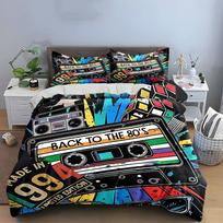 Retro 80s Style Decor Set  Bedding Set with 1 Duvet Cover 2 Pillowcases Single Double King Queen, Gift AU Single 140X210cm&set