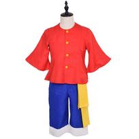 Žavingas Monkey D Luffy Naujojo Pasaulio kostiumas Helovinui ir Cosplay Full Set(Tops+Pants+Belts),L red