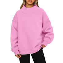 Women Mock Neck Sweatshirt Long Sleeve Loose Pullover Casual Solid Color Ladies Top L rožinė