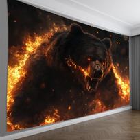 Majestic Black Bear Roar Fire Tapestry Wall Hanging Decor Art Print Fantasy Forest Mural Home Decor 180x280cm 59×39inch/150*100cm brown