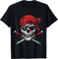 Pirate Flag Skull and Crossbones Skeleton Graphic Halloween T-Shirt S black