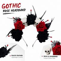 Halloween Headband with Rose and Design for Costume Party Accessories One Size black