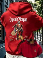 Trendy Pirate Illustration Hooded Sweatshirt Captain for MORGAN Gothic English Streetwear Hoodie XL red