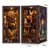 DIY Book Nook Kit Miniature Wooden Dollhouse with Light Bookshelf Insert Decoration Model for Bookshop Memories Christmas Gifts