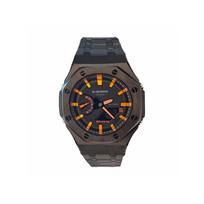 CASIO Vyriškas Juodas Laikrodis su Skystųjų Kristalų/Analoginiu Dvigubu Ekranu GA-2100-1A1(Žiūrėti 3--) Neon Orange Steel Band Regular Watch Box gray