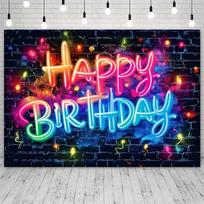 Neon Lights - Vibrant Happy Birthday Wall Cover,Tapestries, party decorations, birthday carnival celebration gifts 100X70CM blue
