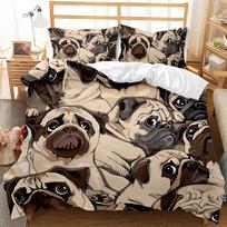 Childrens Single Duvet Cover Pug Bedding Set 2PCs, Dog Animal Soft Microfiber with Pillowcases 75*50 for Kids Boys Girls Teens 100x135cm 2pcs&Duvet Cover gray