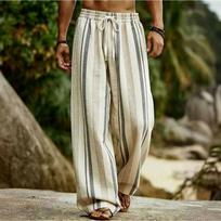 Men's 3D Striped Pattern Printed Baggy Casual Trousers,  Elastic Drawstring Waist with Pockets, for Spring Summer Home Outdoor Vacation 8XL white