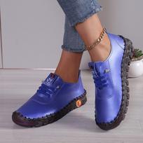 2025 Women's Soft Leather Casual Shoes - Stitching Rubber Sole, Sizes 35-45 36 ryškiai mėlyna spalva
