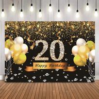 20th Happy Birthday Party Backdrop Decorations Supplies Decoration 20 Years Old Anniversary Boy or Girl Banner Deco Background 90X60CM white