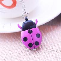 new children boys girls cartoon ladybug necklace pocket watches little kids students lovely cute flip electric clock 9 colors purple