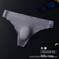 Men's Thong One-piece Seamless Low-rise Sexy Ice Silk T-pants D Convex Bag Thong Underwear for Men XL pilka spalva