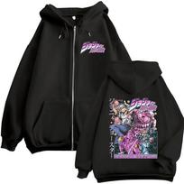 Anime JoJo Bizarre Adventure Zipper Hoodies STEEL BALL RUN Johnny Joestar Manga Zip Up Sweatshirts Men's Women Casual Pullovers M juoda