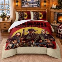 Red Dead Redemption Pattern Bedding 3Pcs Set Bed Sheet And Pillowcases For Indoor Bedroom 140cmx200cm
