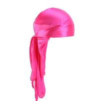 Elastic Silk Durag Pre-Tied Head Scarf Fashion Head Wrap  Men Women rožinė raudona spalva