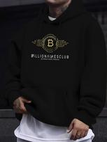 Men's Bitcoin Crypto Hoodie with Circuit Board Print & Logo - Stretch Fabric Kangaroo Pocket, Tech-Themed Casual Pullover Suitable for Spring/Autumn W XXXXL black