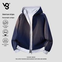VUUG American Style Heavyweight Striped Hooded Zip-Up Cardigan M black