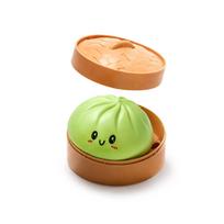 Cute Bun Squishy Fidget Toy with Steamer Box, Colorful Smiley Face Slow Rebound Stress Relief Squeeze Toy, Portable Sensory Toy for Kids Adults Green beige