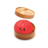 Cute Bun Squishy Fidget Toy with Steamer Box, Colorful Smiley Face Slow Rebound Stress Relief Squeeze Toy, Portable Sensory Toy for Kids Adults Red