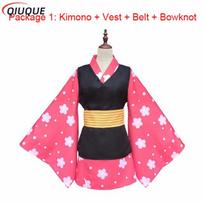 Makomo Cosplay Costume Kimono Uniform PVC Mask Wig Halloween Party Costumes for Women and Girls Kids 150cm black