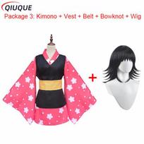Makomo Cosplay Costume Kimono Uniform PVC Mask Wig Halloween Party Costumes for Women and Girls XL pink
