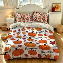 3pcs pumpkin maple leaf pattern bedding set 1 cover 2 pillowcases (without filling) This soft and comfortable bedding set 140x210