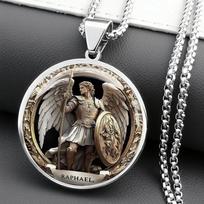 Vyrų Šv. Rapolo Arkangelo Globėjo Pakabukas su Grandinėle 50cm(Necklace Size) gray