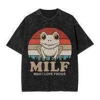 MILF Man I Love Frogs Washed T Shirt Streetwear Hip Hop Novelty T-Shirt  Tees Men Women Cotton Street Printed S beige