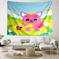 Pinkfong-Wonderstar Print Tapestry, Backdrop, Easy Setup, Ideal for Bedroom, Office & Living Room, with Aesthetic Wall Hanging Decor. 100cmx150cm pink