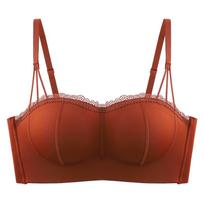 Women's Top Chest Thin Shoulder Strap Small Chest To Show Large Close Pair of Traceless Underwear 34/75AB raudona