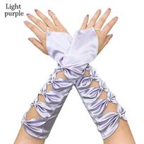 Evening Party Prom Elastic Pleated Bowknot Long Elbow Gloves Bridal Gloves Satin šviesiai violetinė spalva