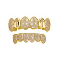 Hot Selling Cross Vampire Fangs Dental Grillz Full Paved Zircon Real Gold Plated Hip Hop Halloween Teeth Jewelry auksas