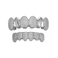 Hot Selling Cross Vampire Fangs Dental Grillz Full Paved Zircon Real Gold Plated Hip Hop Halloween Teeth Jewelry gray