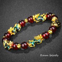 Pixiu Obsidian Stone Beads Attract Wealth Men Thermochromism Bracelets Good Luck Bangle Wristband F black