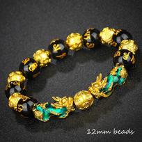 Pixiu Obsidian Stone Beads Attract Wealth Men Thermochromism Bracelets Good Luck Bangle Wristband N black