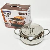Premium Japanese Tempura Frying Pot with Thermometer, Small 304 Stainless Steel Induction Pan 28cm Capacity 4.2L