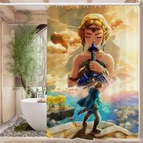 Legendinis vaizdo žaidimas Zeldas Link Vonios užuolaida Klasikinis anime audinys Dušo užuolaida su 12 kabliukų Vandeniui atspari vonios dekoracija 90x180 cm beige