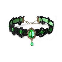 Gothic Style Black Lace Red Crystal Choker Necklace 1pcs žalia