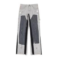 RogueWave American Streetwear Splashed Ink Patchwork Baggy Jeans Men Women Clothing Tie Dye Trendy Pants Straight Slim Micro-flard Pants XXL gray
