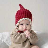 Lace Ruffle Trim Baby Bonnet Soft Tie Winter Hat Warm Knit Earflap Hat  For Newborn 1 brown