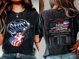 Styx Foreigner And Tour 2024 Summer Fan Band Gift T-Shirt Concert Fans S-3XL 2XL gray