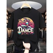 Men'S Vibrant Dance Print U-Neck T-Shirt - Casual Street Style, Stretchy, Perfect for Spring/Summer/Fall, Ideal for Dance Enthusiasts, Dance T Shirt 3XL juoda