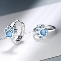 Cute 925 Sterling Silver Cat Animal Paw Mark Blue Zircon Stud Earrings for Women Prevent Allergy Wedding Jewelry Gift Oorbellen c1 beige