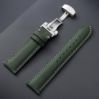 14/16/18/20/22/24mm Bracelet for Omega Genuine Calfskin Leather Watch Band Butterfly Buckle Soft Stitched Brown Strap for Seiko 20mm&with black buckle žalia