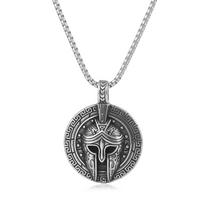 2026 Spartan Warrior Vintage Round Brand Men's Domineering Pendant Necklace 60cm gray