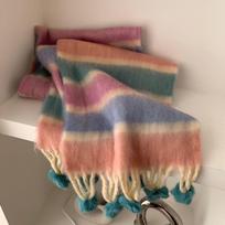 Dopamine Color Striped Handmade Fur Ball Warm Scarf Women's Winter Korean Version Thickened Cold Proof Couple's Scarf 200*36cm gray