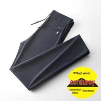 Vyriškos flisu pamušalu dengtos velvetinės kelnės - Elastinės, laisvo kirpimo, tiesaus kirpimo, skirtos rudeniui ir žiemai 5XL black