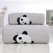 Panda Embroidery Coral Fleece Mother-Child Towel Set - Absorbent Face & Bath Towels with Free Shipping Towel Set (1 Face Towel + 1 Bath Towel) pilka